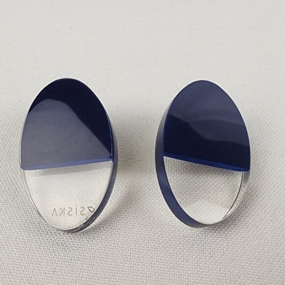 Zsiska Navy Blue&Clear Oval Resin Stud Earrings